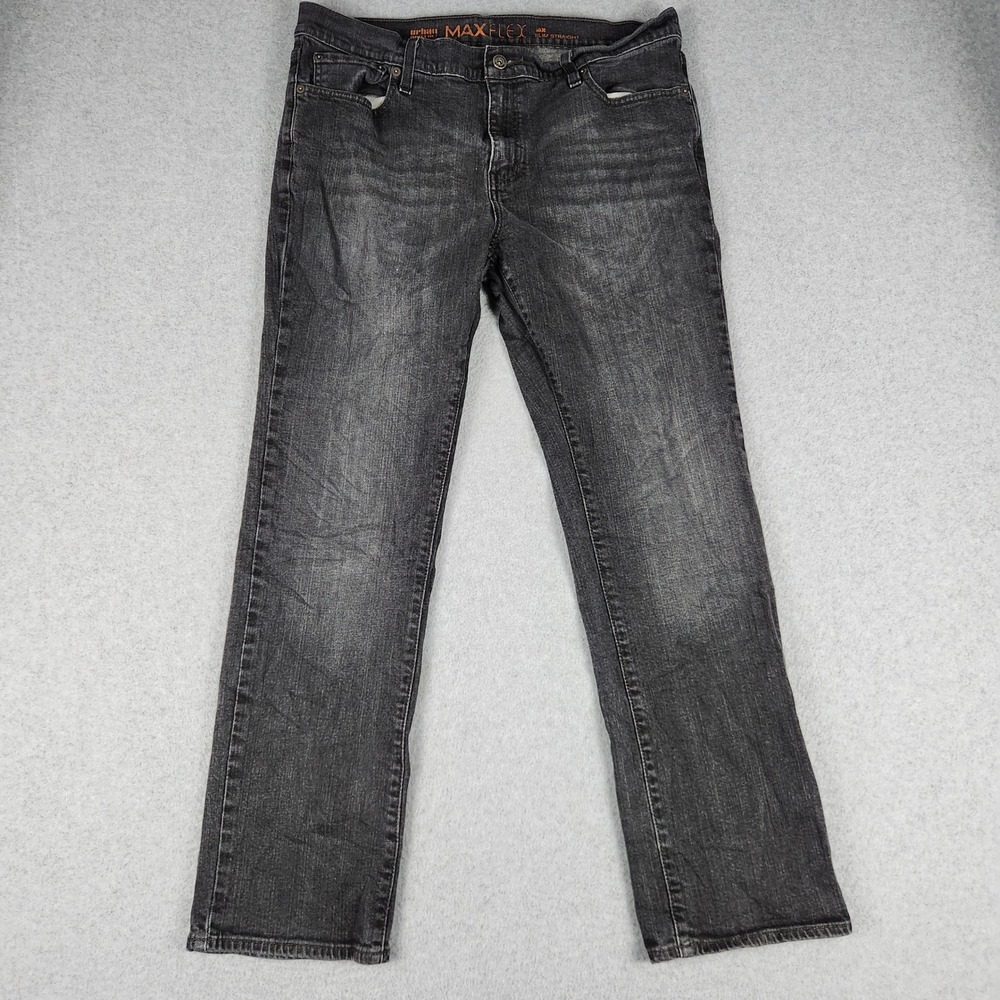 Urban Pipeline Jeans Mens 36x30 Black Denim Whiskered Max Flex Slim Straight Leg